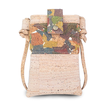 5pcs | Cork Phone Crossbody Bag | Patchwork Flap, Snap Closure & Cork Rope Strap BAGP-371