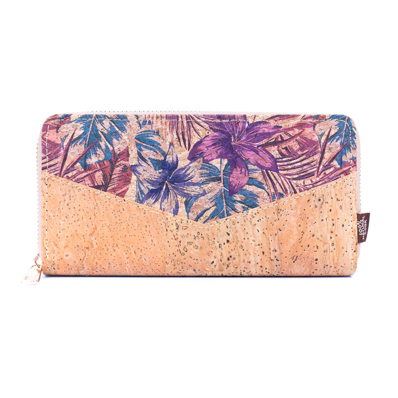 Flowers patterns natural cork women zipper card wallet BAG-2337