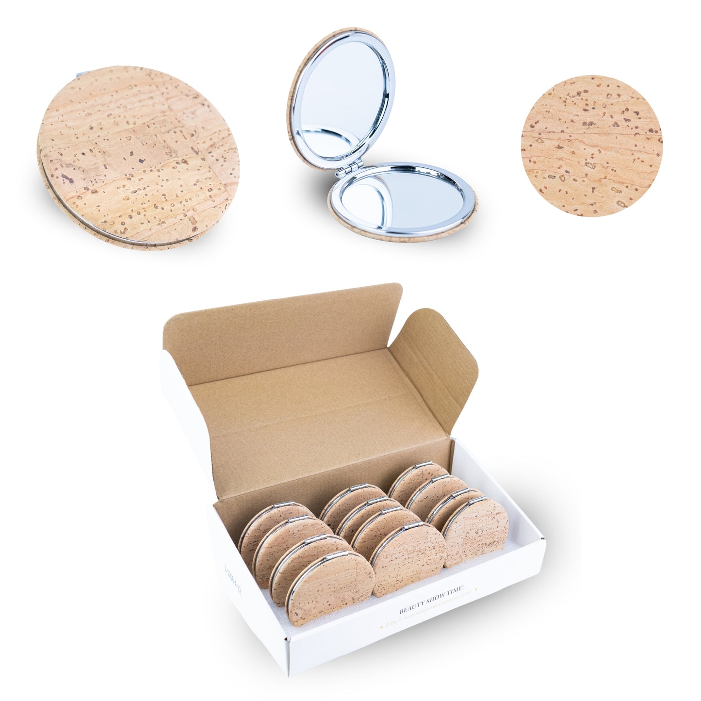 Round Cork Compact Mirror – Double-Sided (12-Pack) L-1208-12