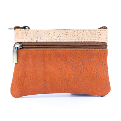 Triple Zipper Cork Coin Purse – Slim & Stylish Women's Wallet BAG-2356