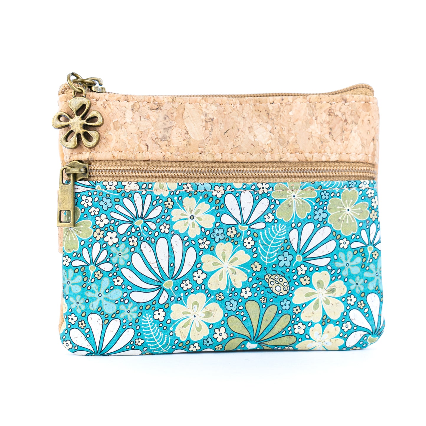 Double Zipper Cork Coin Purse – Floral Print BAG-2375