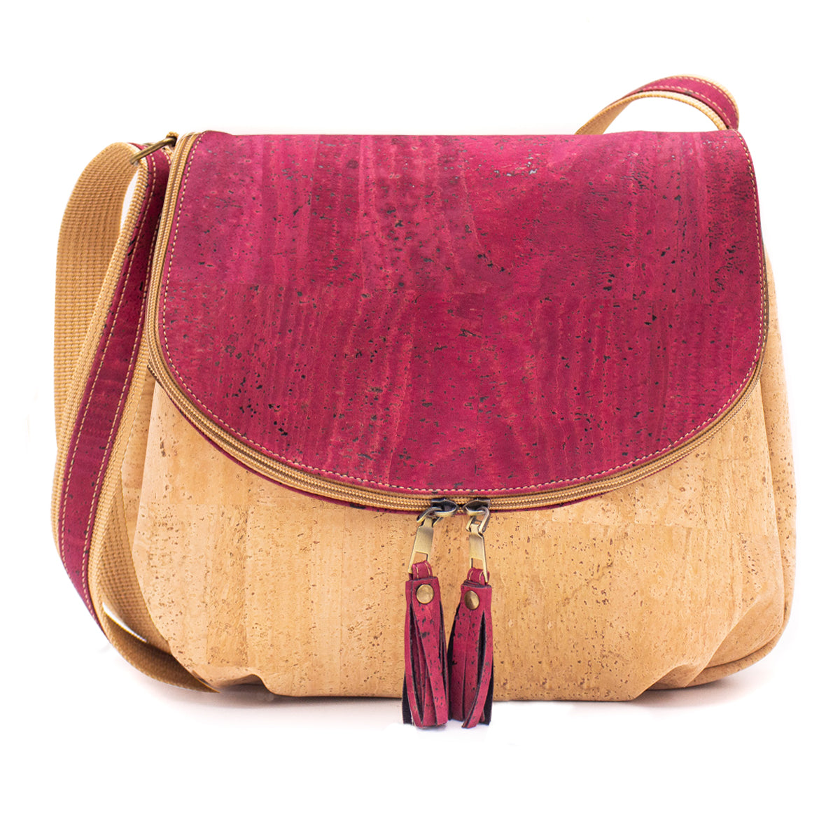 Elegant Cork Crossbody Bag – Natural & Colorful Tassel Flap Shoulder Purse BAGP-026