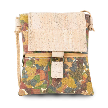 Premium Natural Cork Crossbody Bag with Flap and Front Zip Pocket BAGP-389
