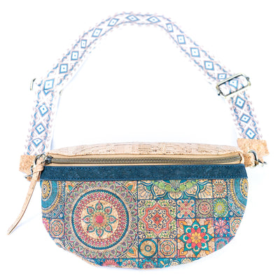 Mandala Print Cork Women's Chest Bag with Colorful Cotton Strap