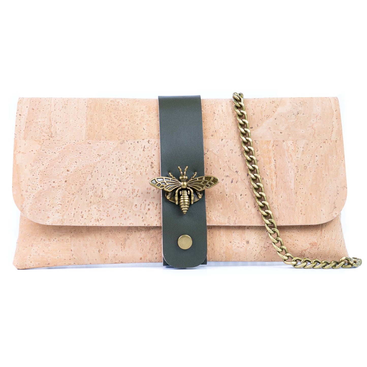 Natural Cork Crossbody Wallet with Chain Strap & Bee Charm BAG-2372