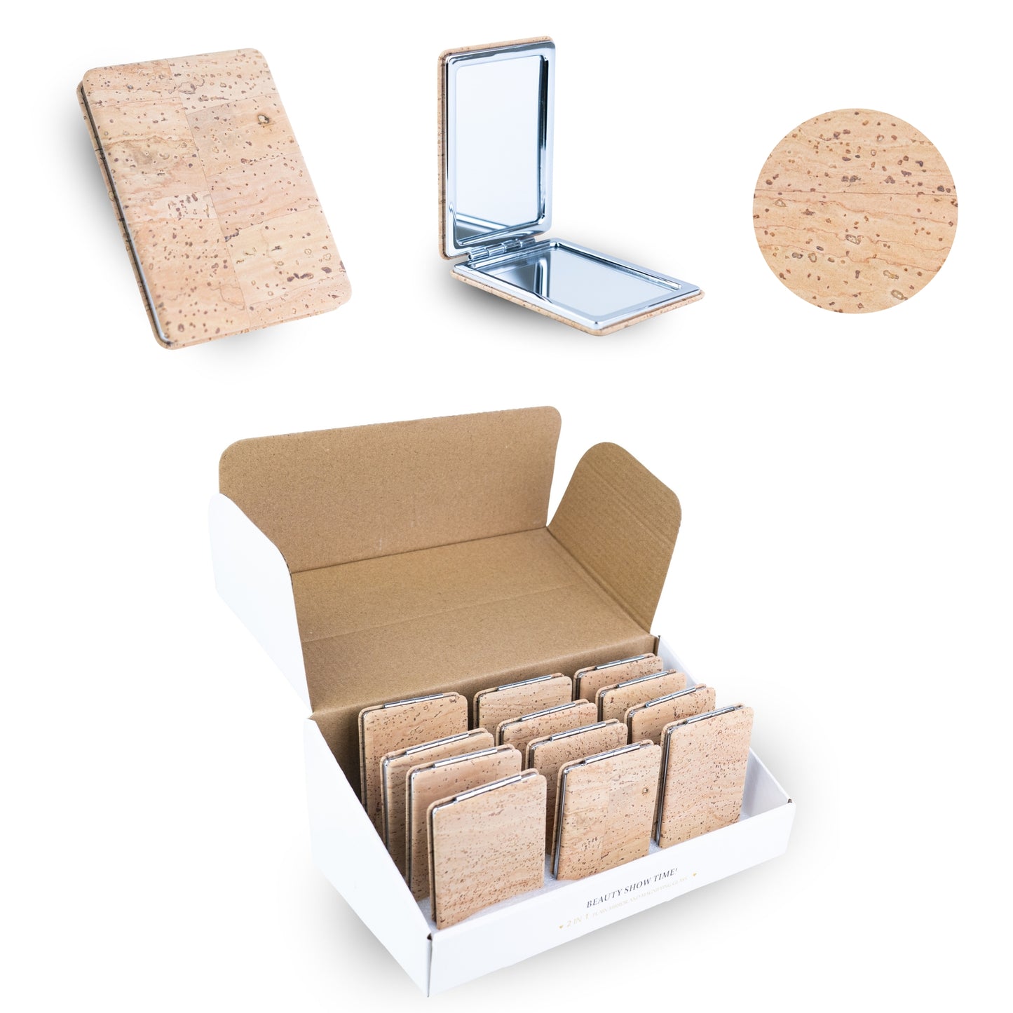 Rectangular Cork Compact Mirror – Double-Sided (12-Pack) L-1209-12