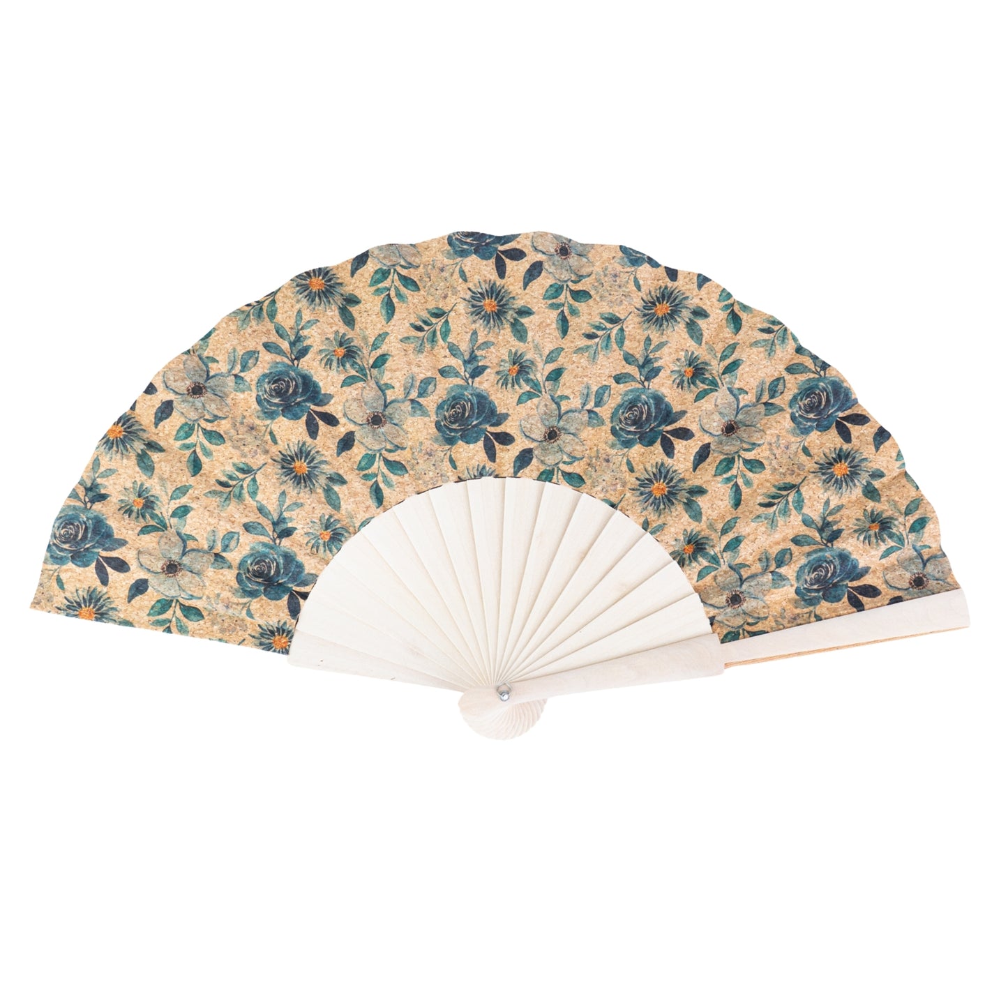 Cork Antique Wooden Folding Hand Fan  L-1197-12(12 Units)