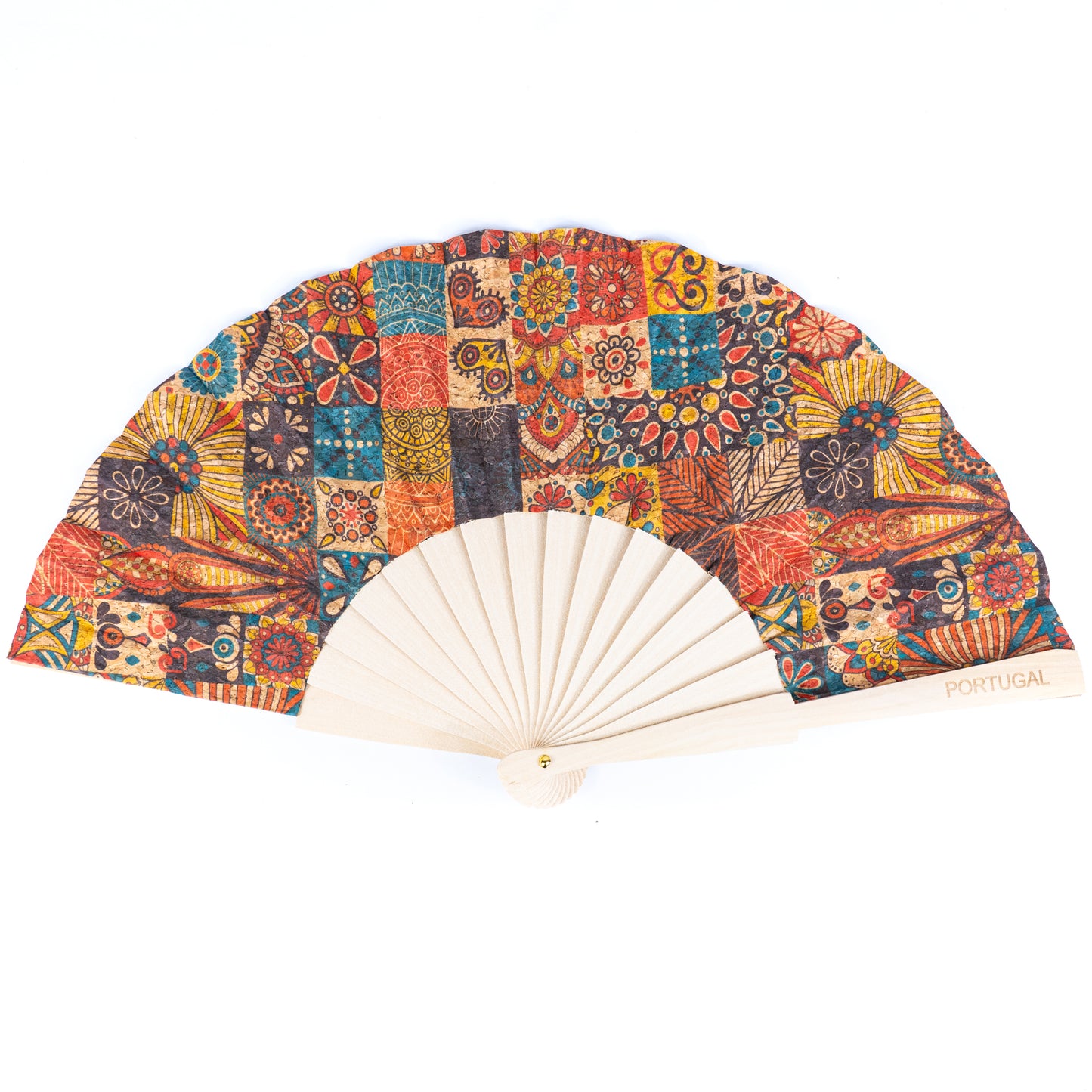 12units-Cork Antique Wooden Folding Hand Fan  L-1108