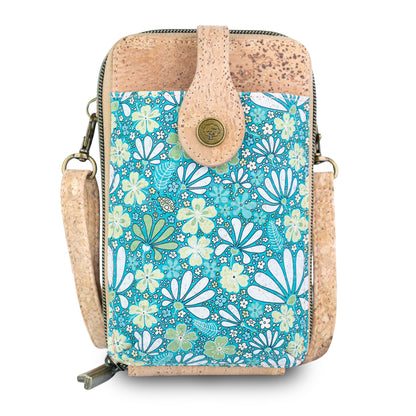 Natural Cork Double Zip Phone Crossbody Bag for Women – Floral Print Vegan Crossbody Wallet BAGD-2402