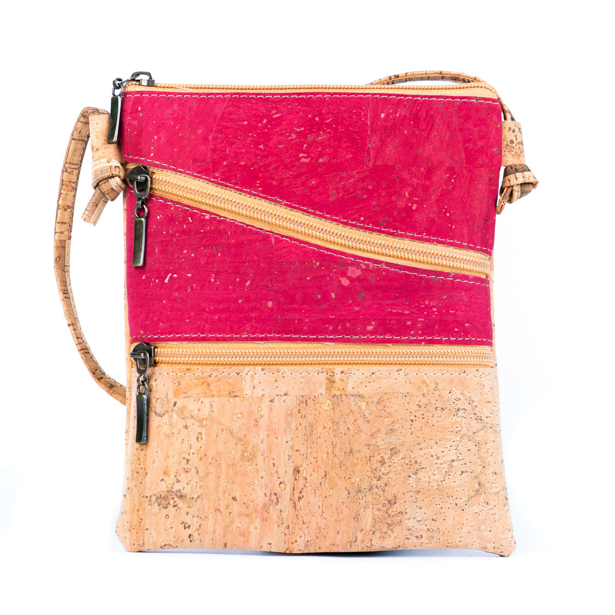 Solid Color Block Triple Zip Women's Cork Crossbody Bag BAGP-03
