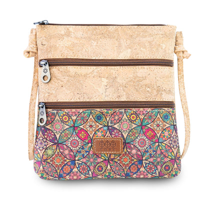 Printed Cork Crossbody Bag with Multiple Zip Compartments BAGD-656