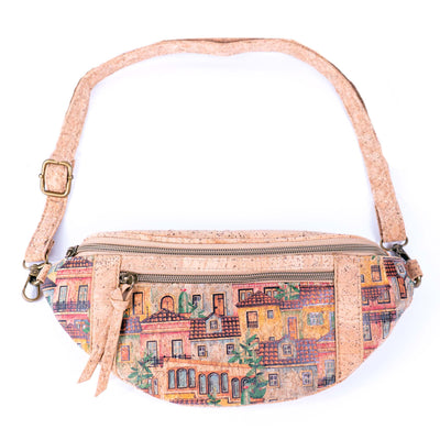 Eco-Friendly Natural Cork Fanny Pack Bag with Adjustable Strap and Printed Patterns BAGD-220