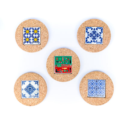 (5units)Vintage Cork and Ceramic Tile Coaster Cup Pad L-069