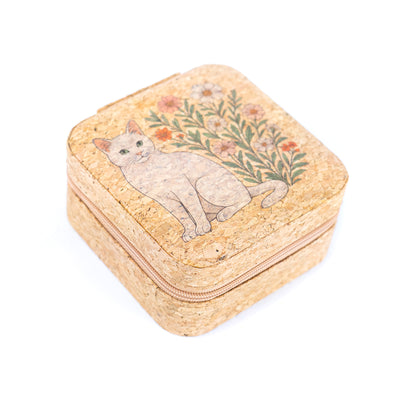 Natural Cork Jewelry Storage Box Cat & Fox Edition L-1165