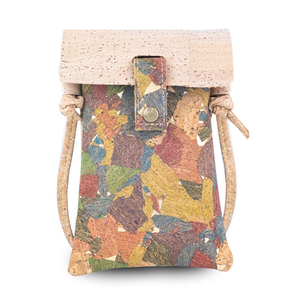 5pcs | Cork Phone Crossbody Bag | Multicolor Patchwork, Snap Closure & Cork Strap BAGP-370