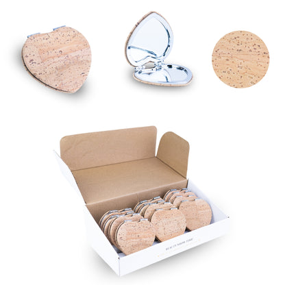 Heart-Shaped Cork Compact Mirror – Double-Sided (12-Pack) L-1210-12