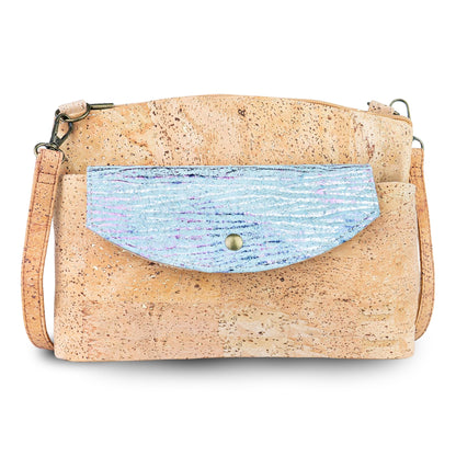 Women’s Natural Cork Crossbody Bag with Gold Accents and Front Pocket BAGP-402