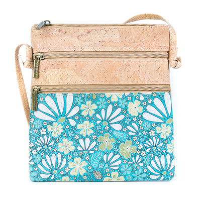 Cork Women's Double Zip Flower print Crossbody Bag BAG-2314