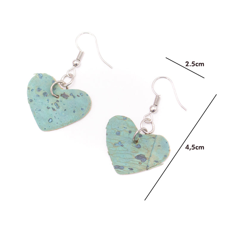 Natural cork fabric heart  Shapes for Earrings, Original handmade ladies earrings-ER-072-F