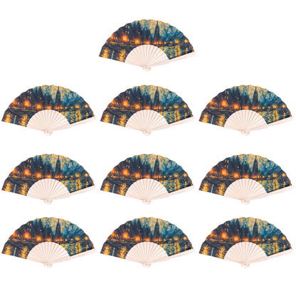 10units-Cork Antique Wooden Folding Hand Fan  L-1182