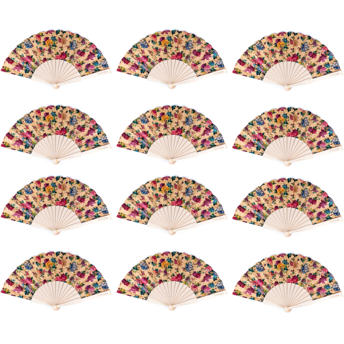 12units-Cork Antique Wooden Folding Hand Fan  L-1108