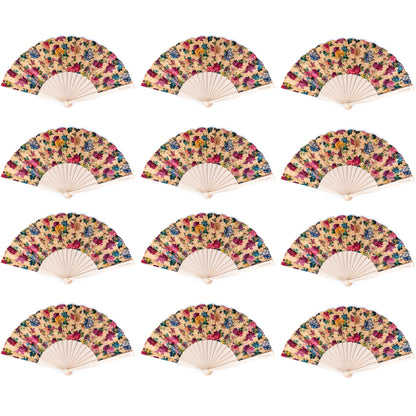 12units-Cork Antique Wooden Folding Hand Fan  L-1108