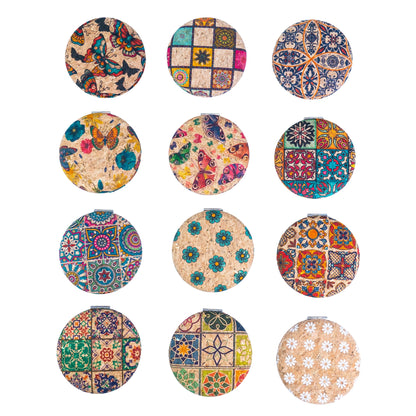 12pcs | Cork Compact Mirror Dual Mirror — Round & Heart Shape L-1194