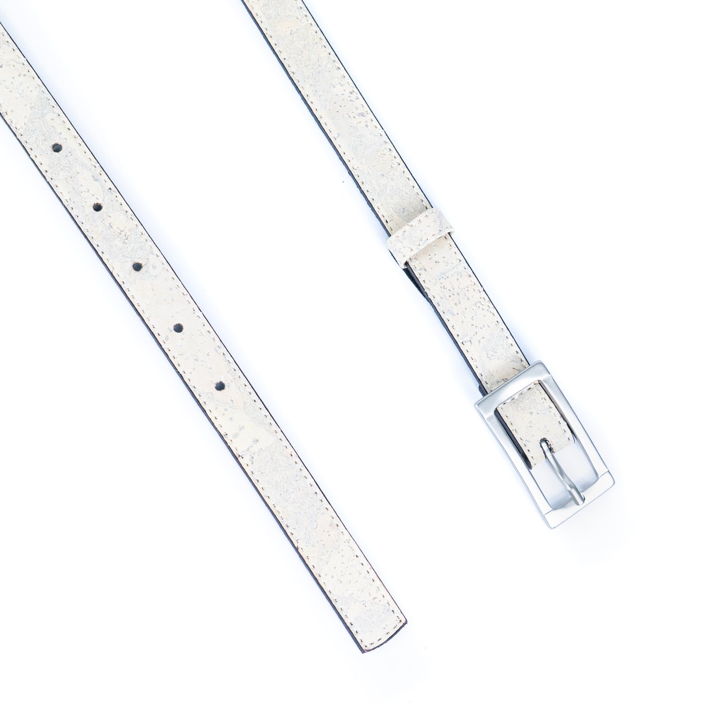 Women's Slim Cork Belt with Silver Rectangle Buckle – L-1106