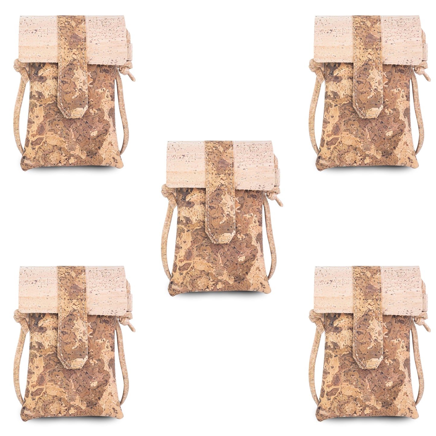5pcs | Cork Phone Crossbody Bag | Flip Flap, Magnetic Snap & Side Zip — BAGP-372
