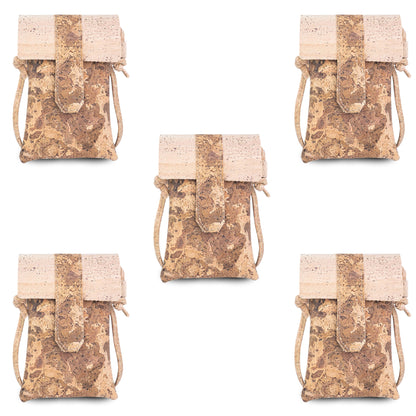 5pcs | Cork Phone Crossbody Bag | Flip Flap, Magnetic Snap & Side Zip — BAGP-372