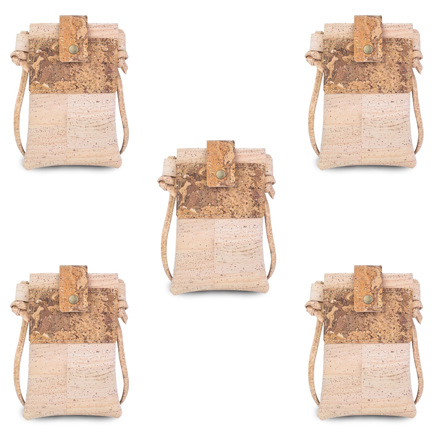 5pcs | Cork Phone Crossbody Bag | Patchwork Flap, Snap Closure & Cork Rope Strap BAGP-371