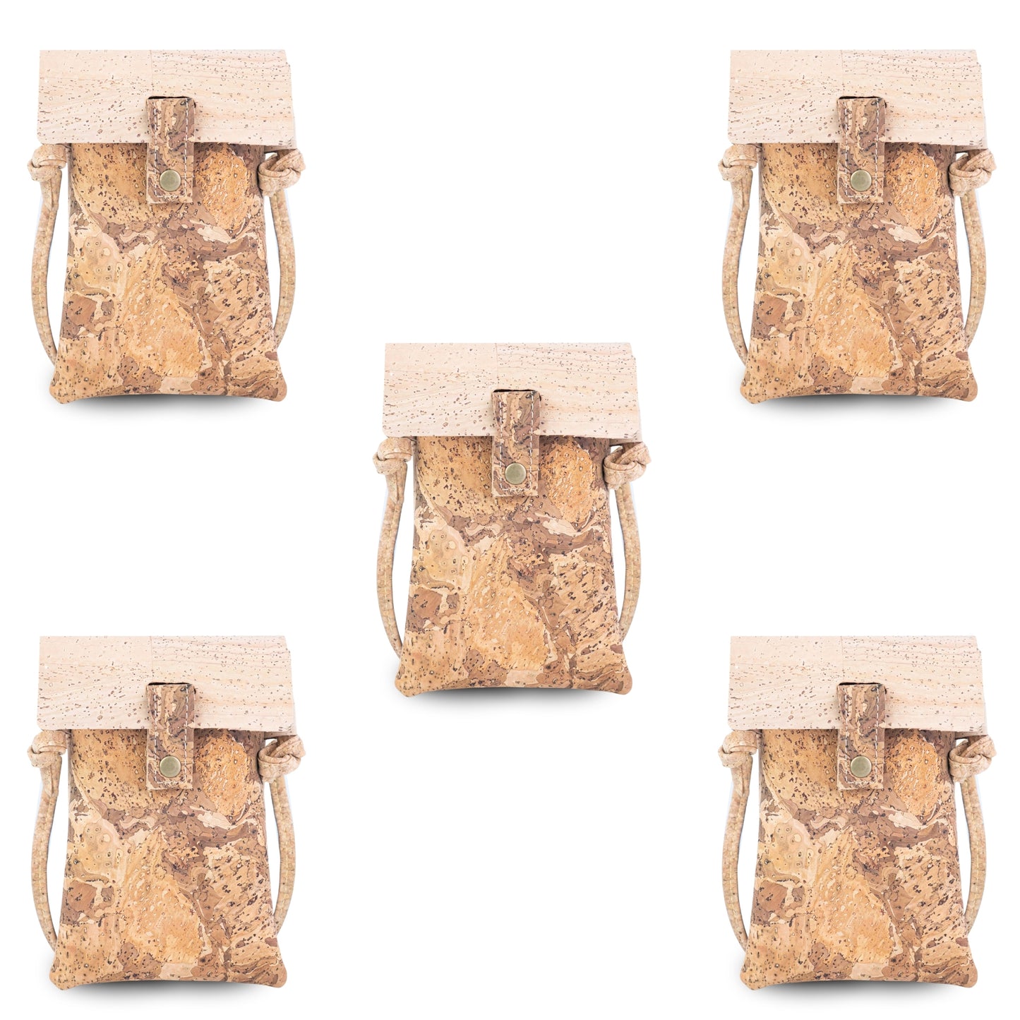 5pcs | Cork Phone Crossbody Bag | Multicolor Patchwork, Snap Closure & Cork Strap BAGP-370