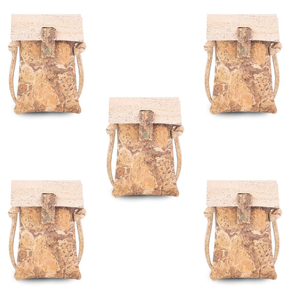 5pcs | Cork Phone Crossbody Bag | Multicolor Patchwork, Snap Closure & Cork Strap BAGP-370