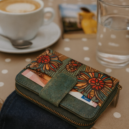 Turquoise Color Ladies Pattern Cork Wallet BAG-2088