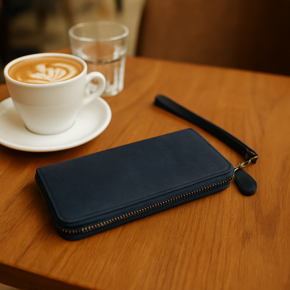 Brown Blue and black women cork card wallet with hand strap BAG-2206