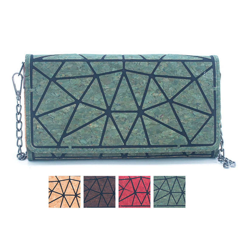 Geometric Pattern Natural Cork with Chain Ladies phone Wallet and Crossbody Bag BAG-2217