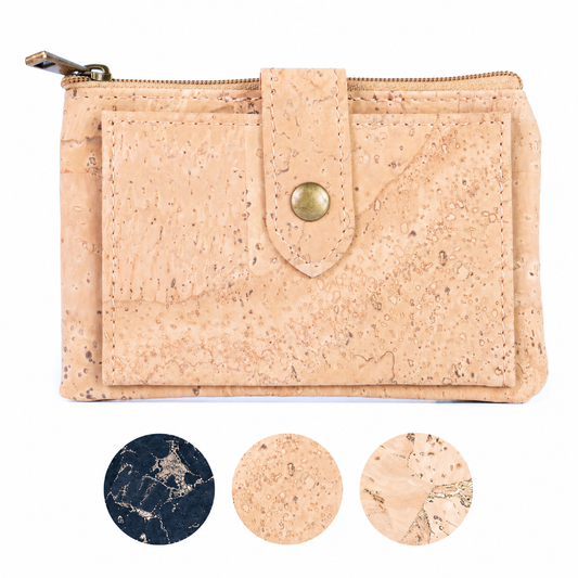 Natural cork wallet with three material options