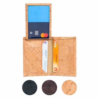 Cork card wallet with black brown and natural material options