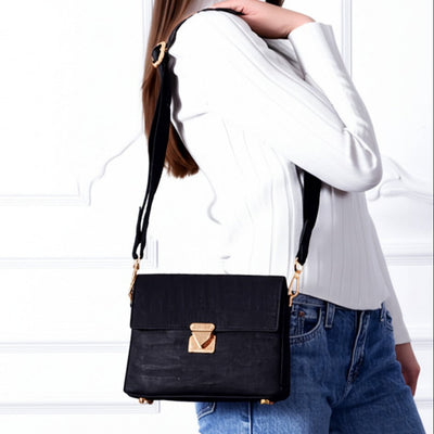 Elegant Solid Cork Crossbody Bag with Golden Lock BAG-2323