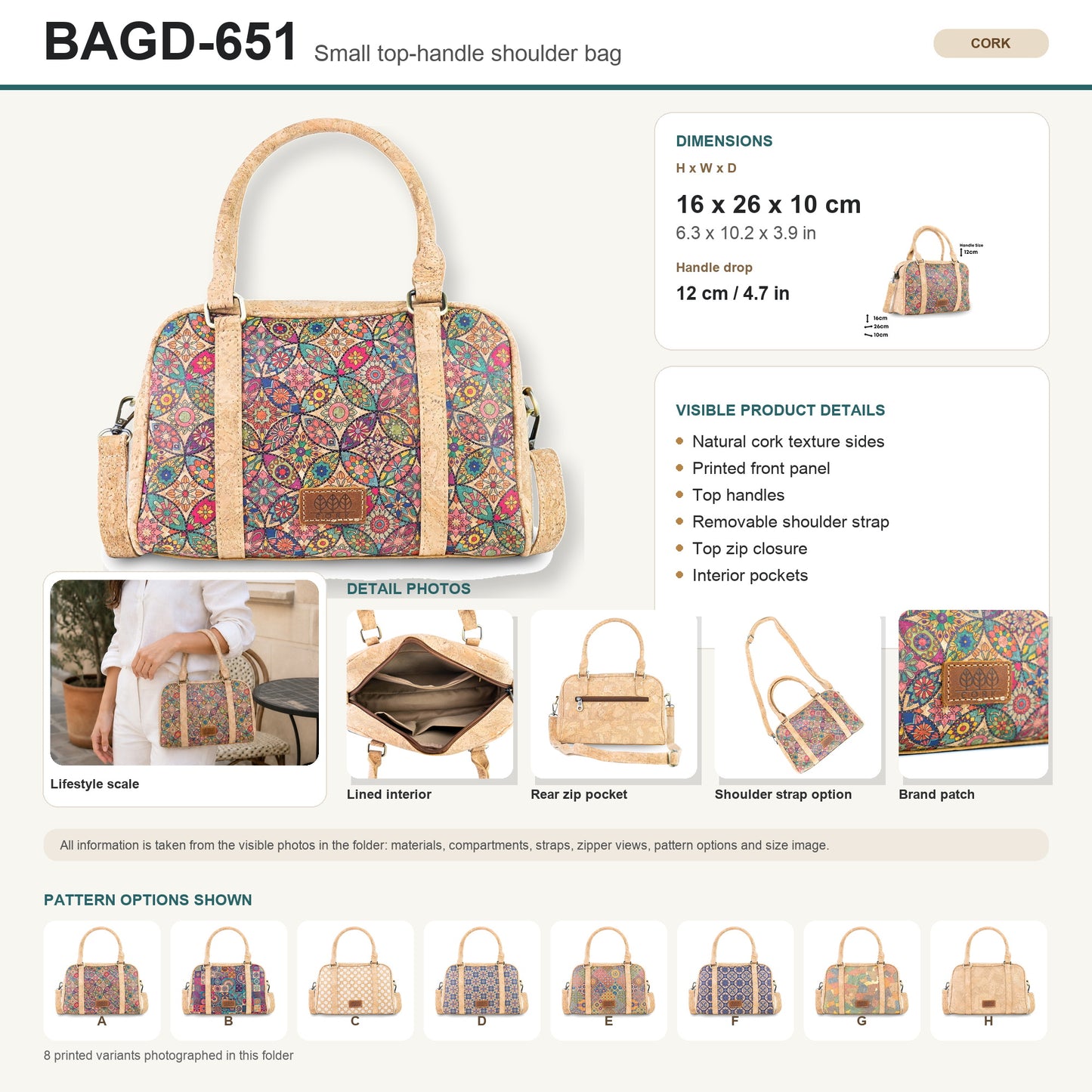 Cork Handbag & Crossbody Bag – Top Handles, Adjustable Strap BAGD-651