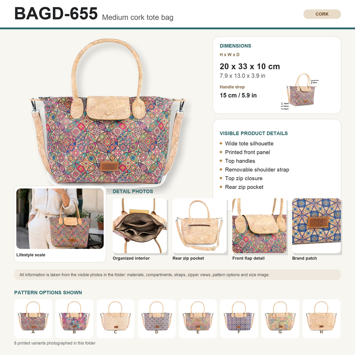 Cork Handbag with Detachable Shoulder Strap BAGD-655