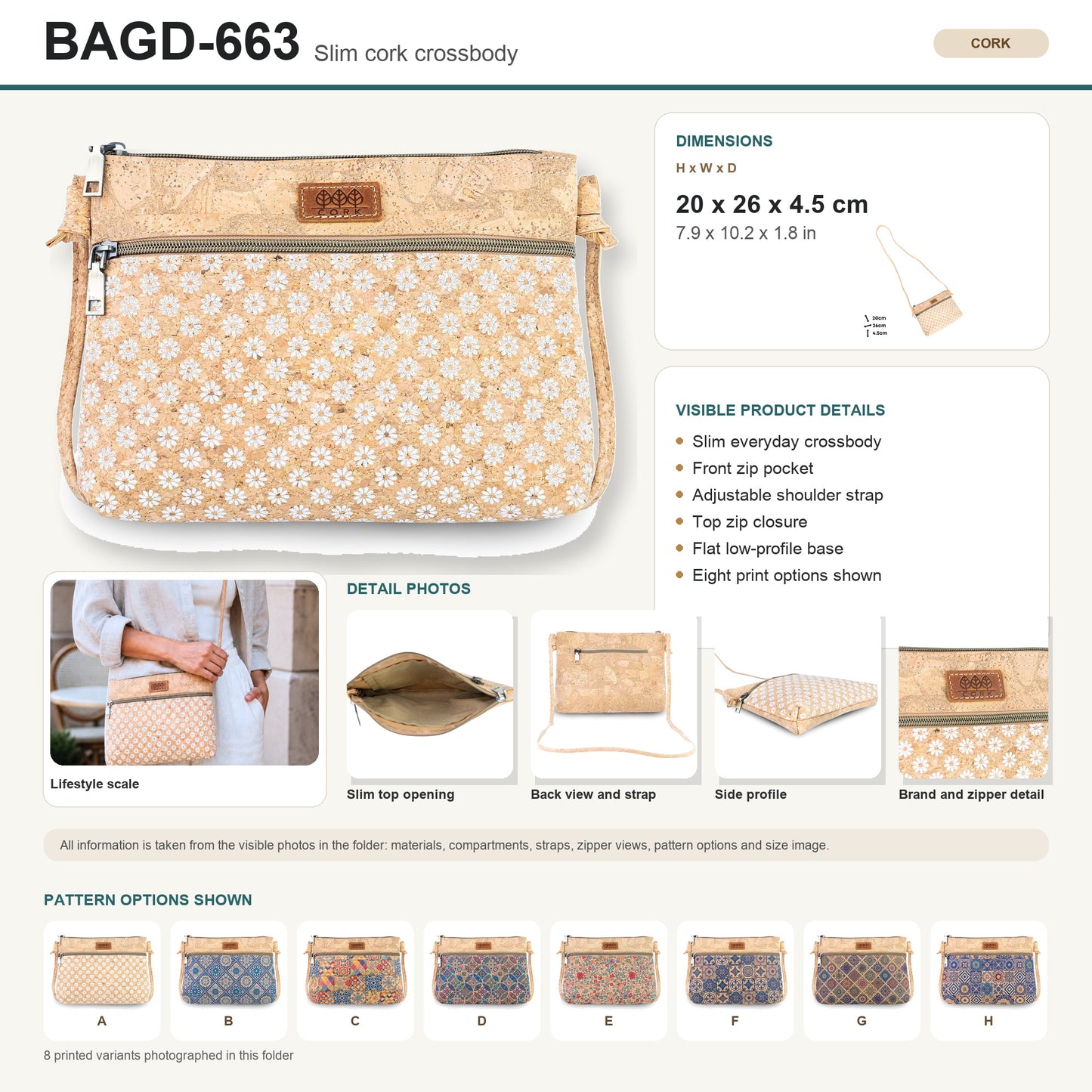 Slim Cork Crossbody Bag with Printed Design BAGD-663