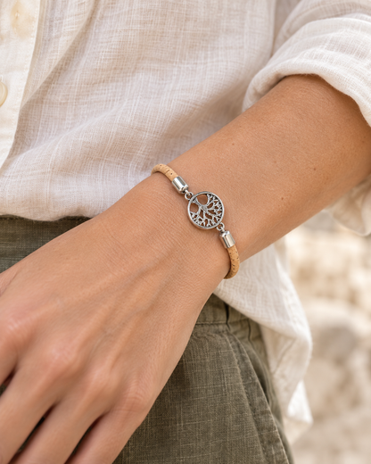 Handmade 3mm Cork Bracelet with Tree of Life – Mixed Colors, Pack of 10pcs-BR-221-MIX-10
