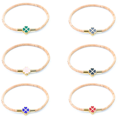 Handmade 3mm Natural Cork Bracelet with Stainless Steel Clover Clasp BR-416-A/B-MIX-6