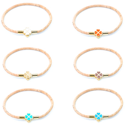 Handmade 3mm Natural Cork Bracelet with Stainless Steel Clover Clasp BR-416-A/B-MIX-6