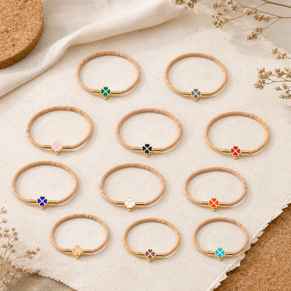 Handmade 3mm Natural Cork Bracelet with Stainless Steel Clover Clasp BR-416-A/B-MIX-6