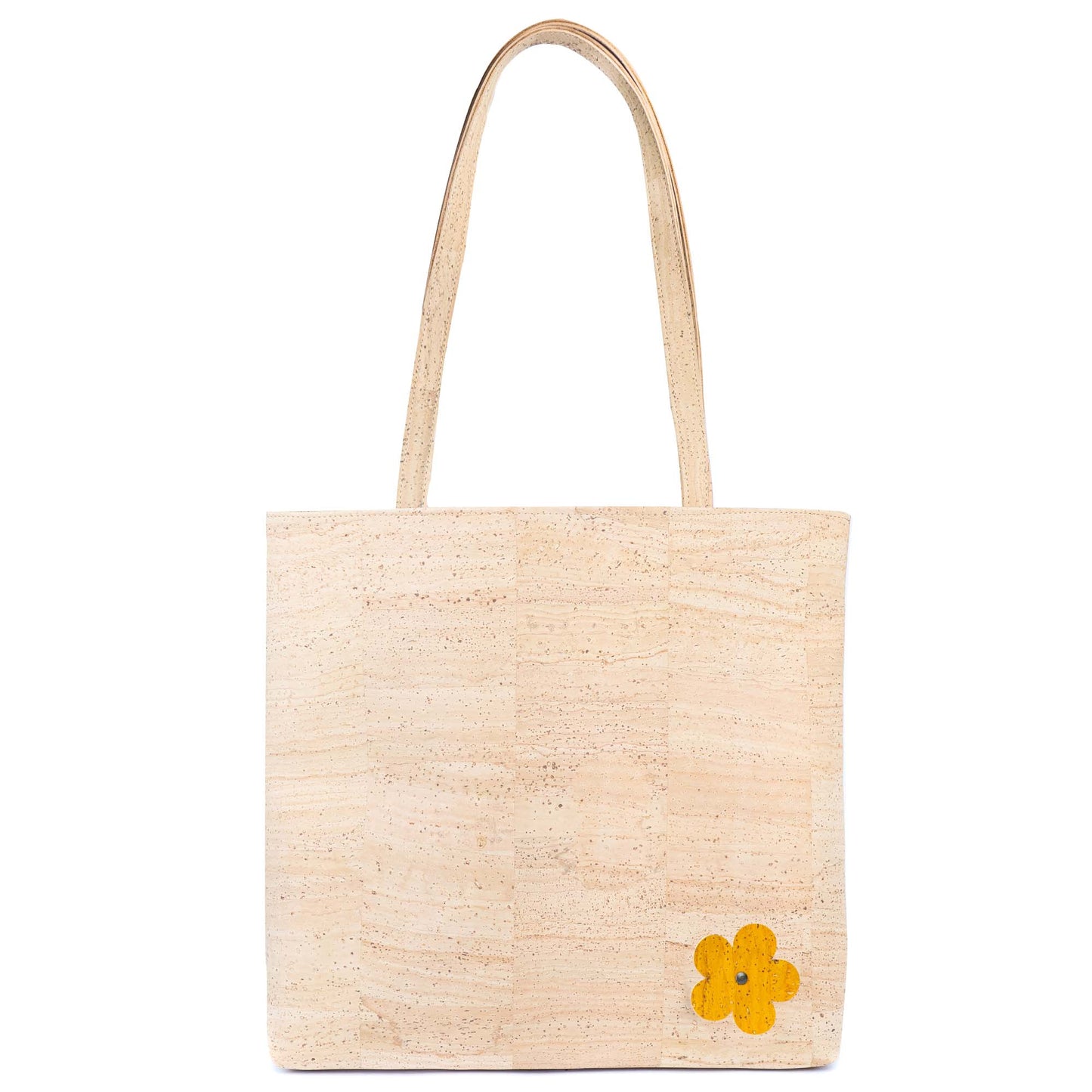 All Cork Tote Bag with  Flower Charm - Vegan Leather Shopper BAGP-359