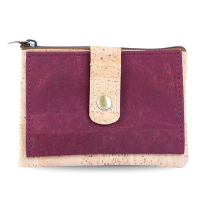 Compact Cork Card & Coin Wallet – Minimalist Zip Pouch with Snap Closure BAG-2357