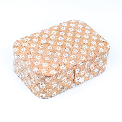 Natural/Golden/Patterned Cork Jewelry Storage Rectangular Box L-1014