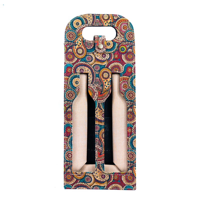 Dual-Bottle Bohemian Cork Wine Carrier and Gift Bag L-911